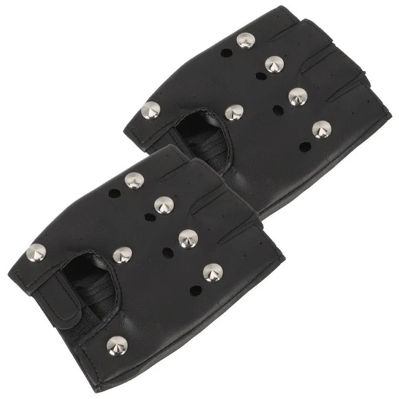 Studded Gloves - Bad Biker Fingerless Gloves - Halloween Rave Punk Rock - Picture 3 of 11